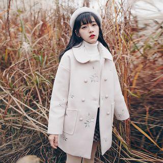Flower Embroidered Double-breasted Coat