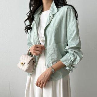 Stand-collar Drawstring Zip Jacket