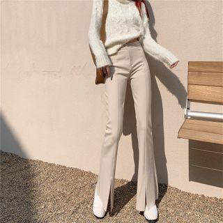 High-waist Slit Boot-cut Dress Pants