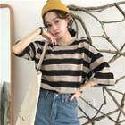 Striped Loose-fit Round-neck Short-sleeve T-shirt