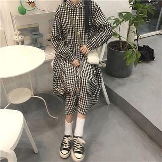 Plaid A-line Midi Shirtdress As Shown In Figure - One Size