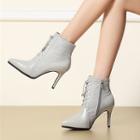 Genuine-leather High-heel Lace-up Ankle Boots