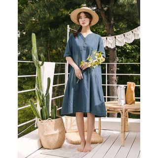 Button-trim Denim Dress