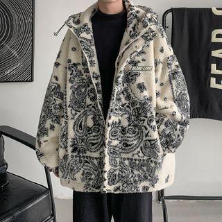 Paisley Print Hooded Zip-up Fleece Jacket