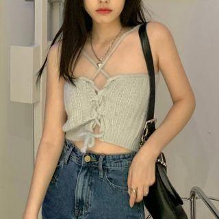 Knit Cropped Camisole Top Gray - One Size