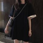 Mock Two Piece Short-sleeve T-shirt Dress Black - One Size