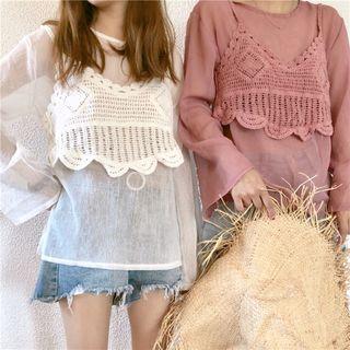 Set: Cropped Spaghetti Strap Top + Long-sleeve Top