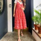 Set: Tiered Floral Midi Pinafore Dress + T-shirt