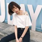 Plain Strappy Elbow Sleeve T-shirt