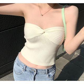 Knotted Ribbed Knit Crop Tube Top