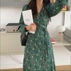 Long-sleeve Tie-waist Floral Printed Dress