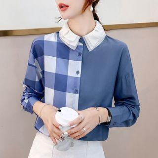 Layered Collar Gingham Panel Shirt