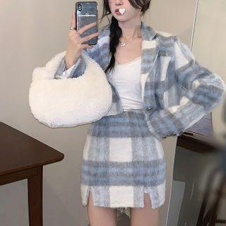 Plaid Cropped Jacket / Plaid Mini Skirt