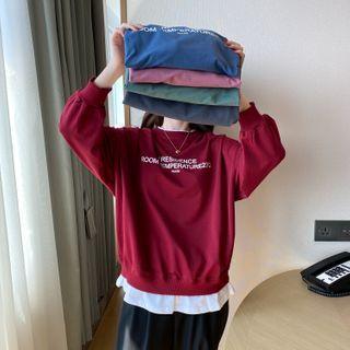Lettering Mock Two-piece Loose Sweatshirt