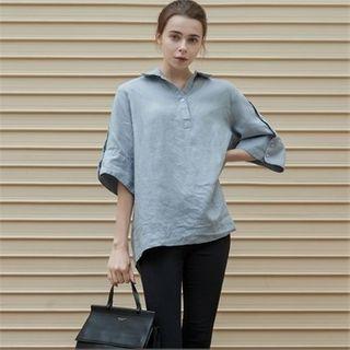 Buttoned-sleeve Linen Shirt