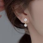 Flower Rhinestone Faux Pearl Sterling Silver Dangle Earring 1 Pair - Silver - One Size