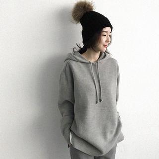 Ribbed Hem Knit Hoodie