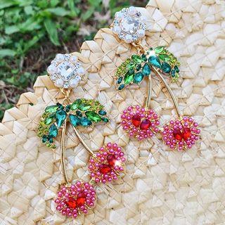 Rhinestone Cherry Drop Earring 1 Pair - As Shown In Figure - One Size