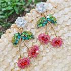 Rhinestone Cherry Drop Earring 1 Pair - As Shown In Figure - One Size