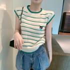 Sleeveless Striped Knit Top Green - One Size
