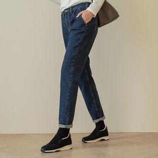 Band-waist Fleece-lined Tapered Jeans