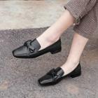 Genuine Leather Bow Accent Low Heel Loafer