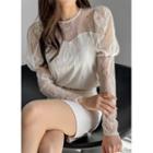 Mutton-sleeve Lined Lace Top