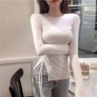 Long-sleeve Drawstring Hem T-shirt Black - One Size