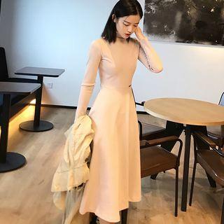 Long-sleeve Mock-neck A-line Dress
