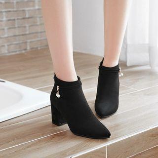 Beaded Chunky-heel Ankle Boots