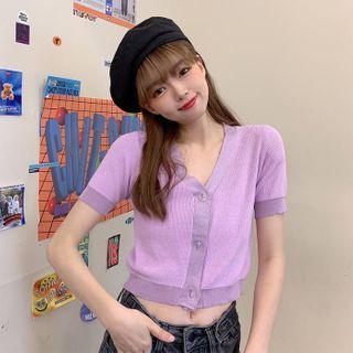 Button-front Short Sleeve Knit Top