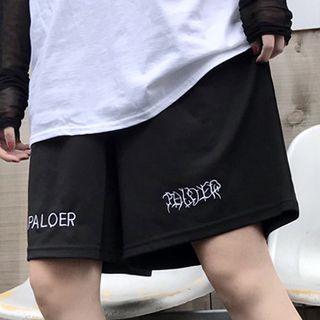 Embroidered Letter Wide-leg Shorts