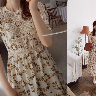 Set: Lace-trim Pattern Dress + Slipdress