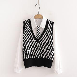 Set: Shirt + Zebra Print Vest + Neck Tie