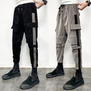 Drawstring Double-pocket Contrast Cargo Pants