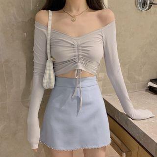 Off-shoulder Ruched-front Cropped Top
