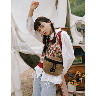 Smiley Face Embroidered Fleece Crossbody Bag
