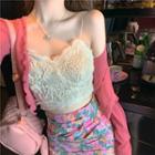 Plain Light Cardigan / Lace Camisole Top / Floral Slim-fit Skirt