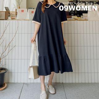 Plus Size Sailor-collar Midi Ruffle Dress