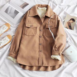 Pocket Buttoned Coat Khaki - One Size