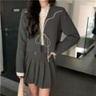 Bow Detail Jacket / Mini Pleated Skirt / Ruffle Blouse