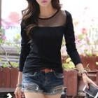 Mesh Panel Long-sleeve T-shirt