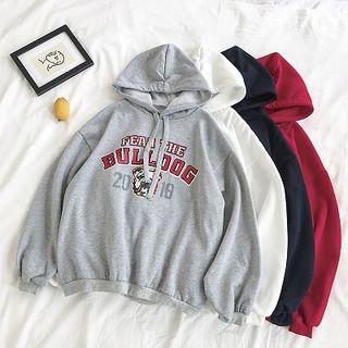 Lettering Printed Fleece Long-sleeve Hooded Sweatshirt