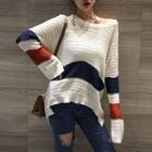 Long Sleeve Color-block Knit Top