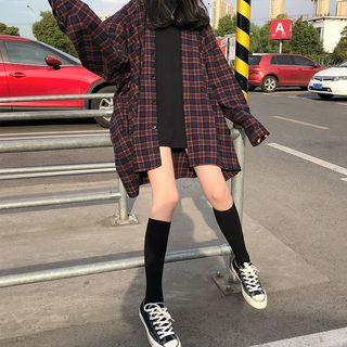 Loose-fit Plaid Long Shirt As Shown In Figure - One Size