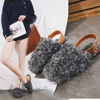 Furry Slingback Closed-toe Sandals