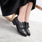 Faux Leather Wing-tip Buckled Monk Shoes