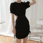 Short-sleeve Cut-out Drawstring Mini Dress