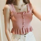 Square Neck Ruffled Knit Tank Top