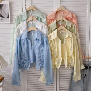Set: Long-sleeve Plain Top + Knit Camisole Top